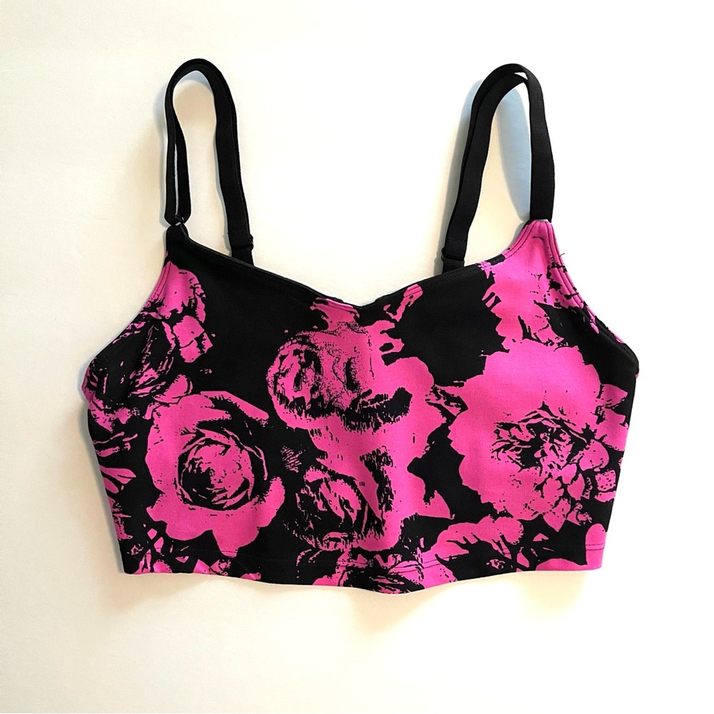Kenzie pink & black floral print sports bra